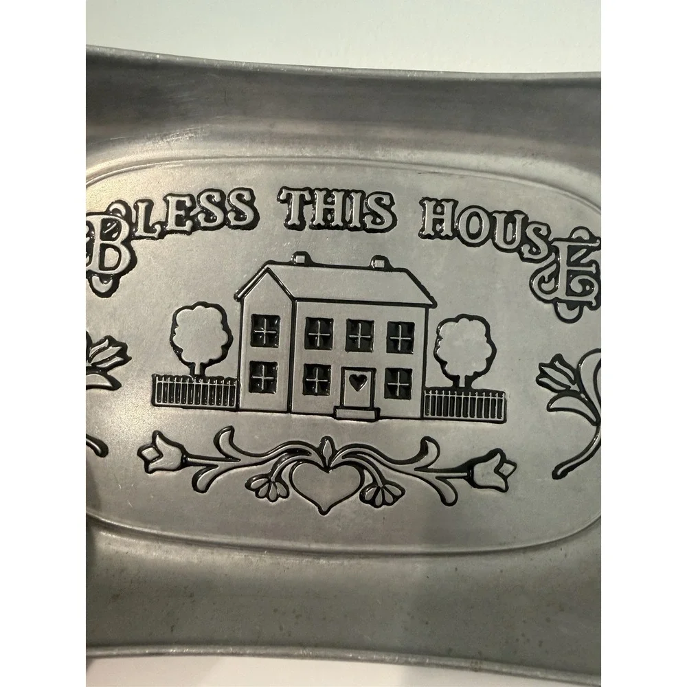 Vintage Wilton Armetale "Bless This House" Pewter Metal Bread Tray Heavy Y2K - Picture 2 of 8